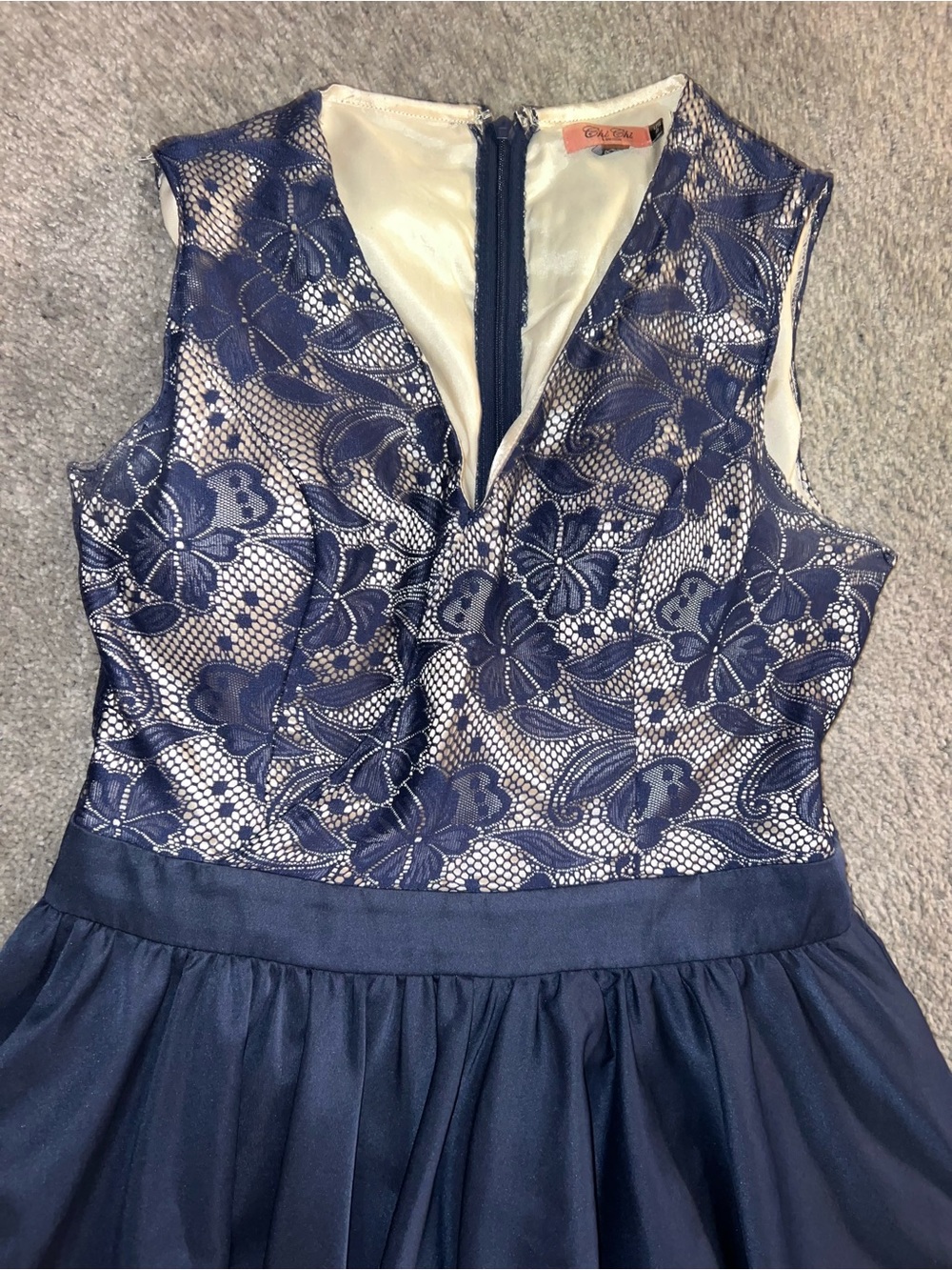 Chi Chi London Navy Floral Lace Dress with Cream Lining - Picture 2 of 5